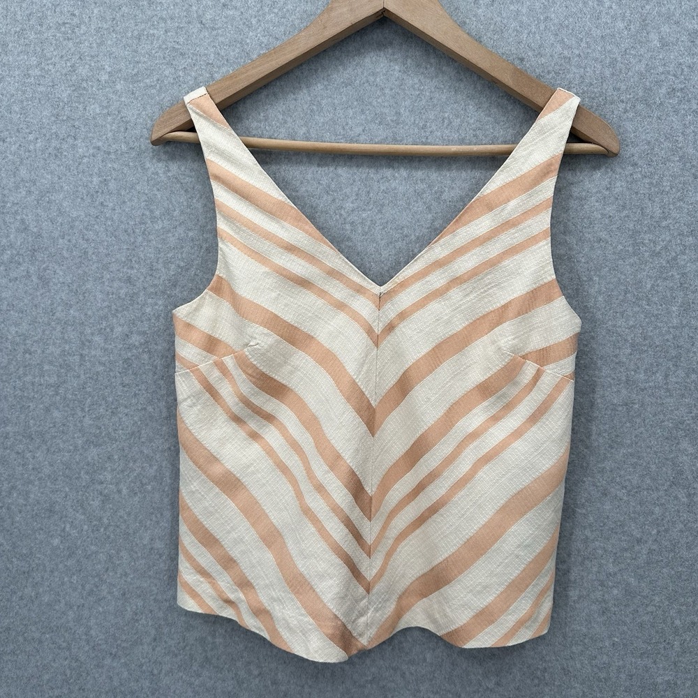 Anthropologie HD In Paris Linen Blend Tank Top Peach Cream Crop Elegant Size 2 - Picture 2 of 9